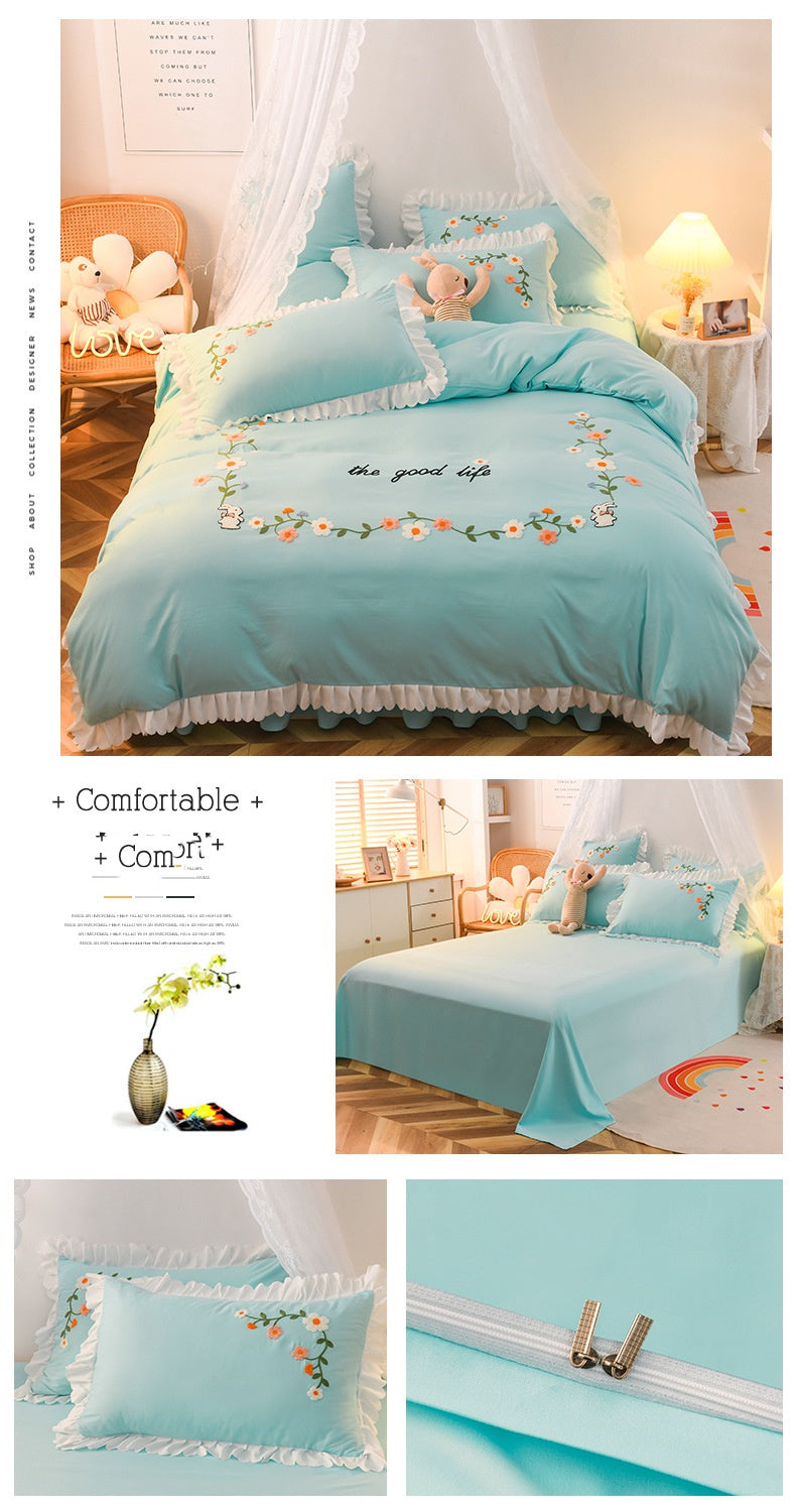 Three-piece Set On Single Bed With Wind Ruffled Duvet Cover