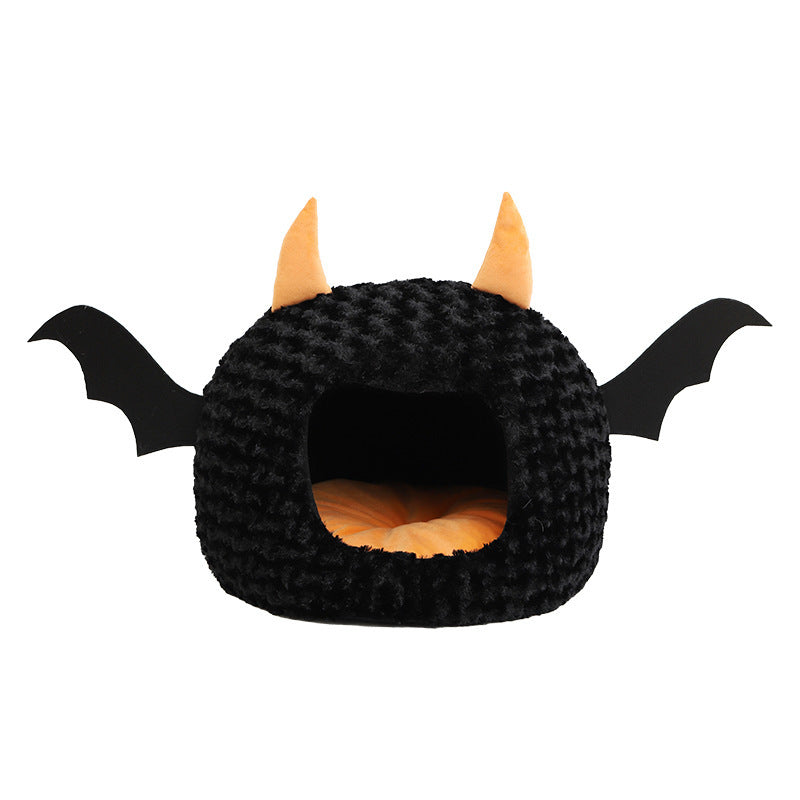 Nido de mascota de diablo pequeño de Halloween de peluche corto completamente cerrado y cálido