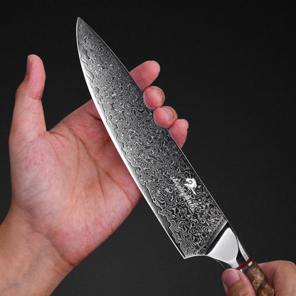 Cuchillo de chef de acero damasco para corte de carne inoxidable