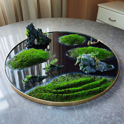 Juego de comedor con paisaje en miniatura redondo y flores decorativas con núcleo de mesa