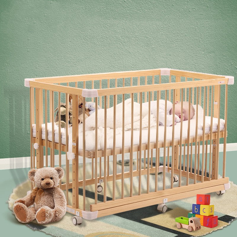 Japanese Style Solid Wood Newborn Crib Splicing Bed Pine With Guardrail