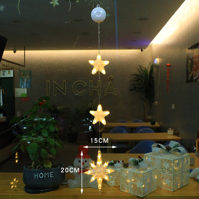 3 piezas de luces LED de Navidad con forma de estrella para colgar en el árbol de Navidad, lámpara con ventosa, adornos para ventanas, decoración para el hogar, Navidad, Año Nuevo, decoraciones navideñas