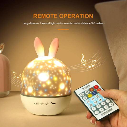 Lampe de projection lapin mignon, chargement USB, projecteur LED rotatif