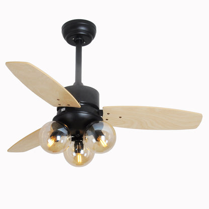 Nordic Industrial Wind Magic Bean Glass Ceiling Fan Light Wood Leaf Black Fan Lamp