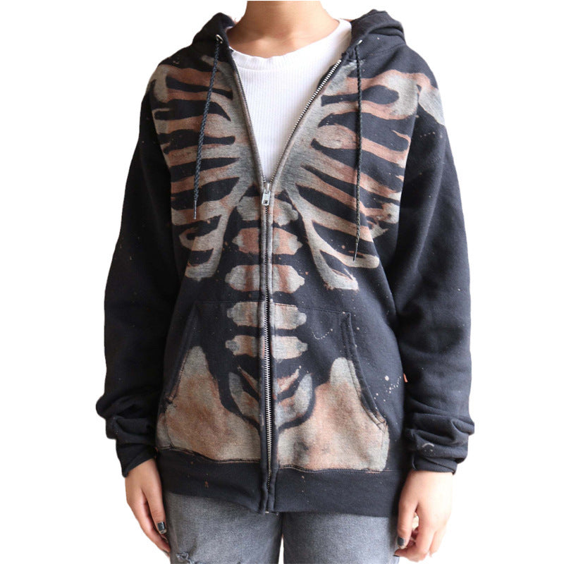 Women's Sweater Jacket New Halloween Skull Long Sleeve Hoodie