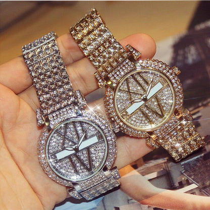 Relojes de lujo con diamantes para mujer, marca de moda, pulsera de acero inoxidable, reloj de pulsera de diseño para mujer, reloj de cuarzo, reloj femenino