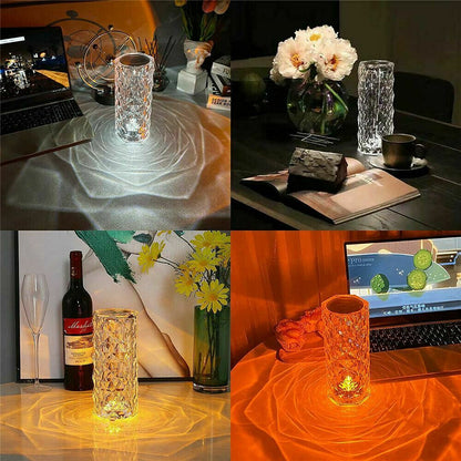 Lampe de table LED en cristal diamant rose veilleuse ambiance tactile et télécommande