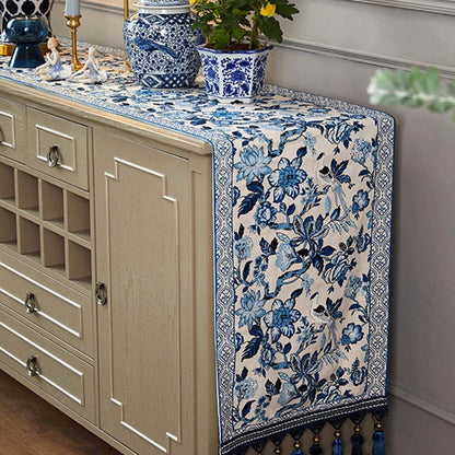 Nouveau Drapeau de Table en porcelaine bleue et blanche chinoise, couverture en coton et lin