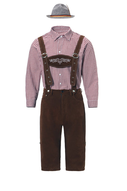 German Traditional Beer Festival Costume Halloween Plaid Shirt Men's Bib Hat Three-piece Suit Performance Wear