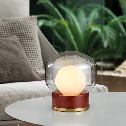 Lampe de bureau d'étude en bois massif et verre