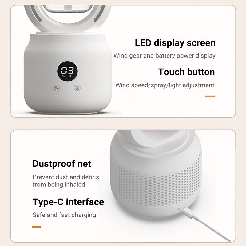 Ventilador eléctrico de niebla pulverizada refrigerado por agua de verano, humidificador de aire inalámbrico portátil recargable por USB, ventilador de mesa sin aspas