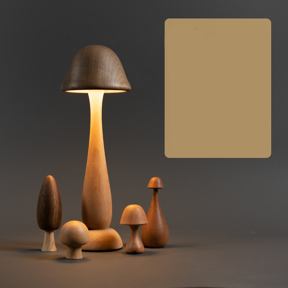 Lampe de table en bois massif champignon à gradation tactile