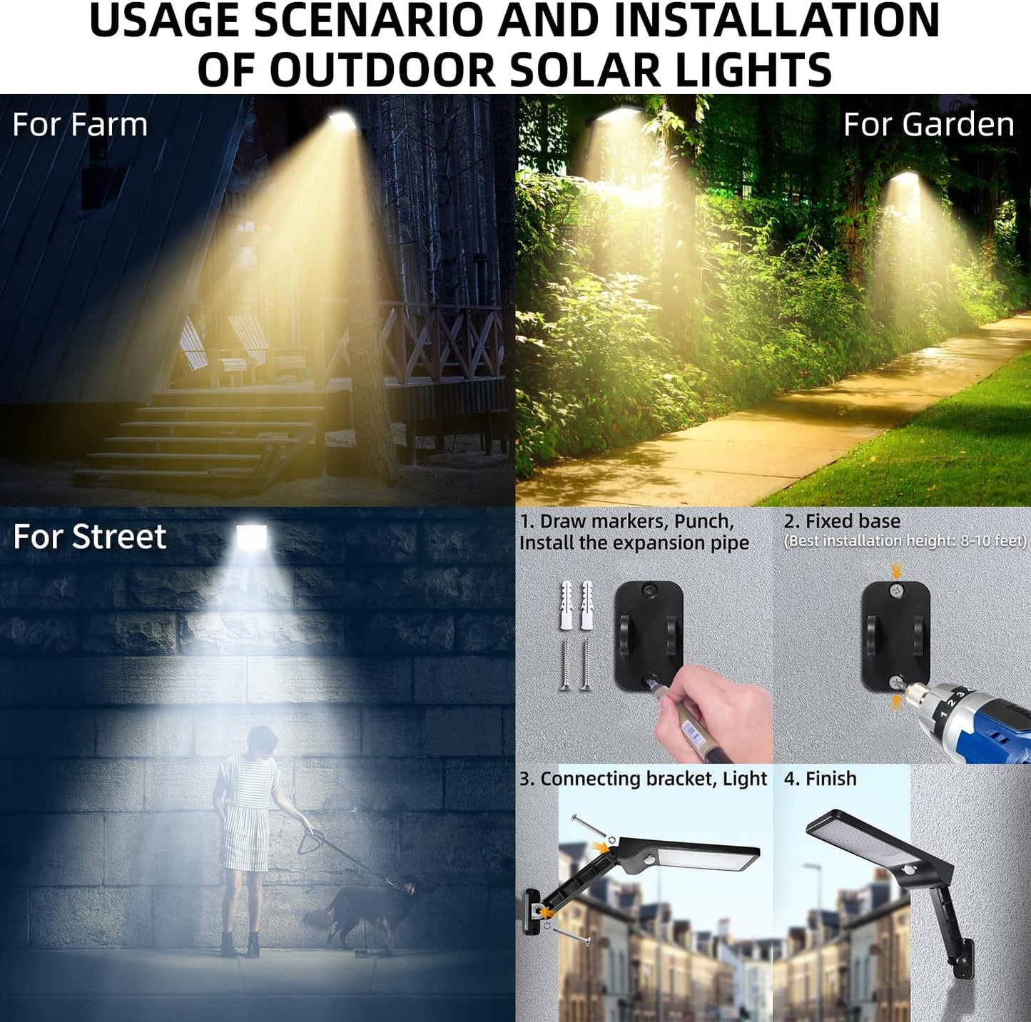 Paquet de 2 lumières d'inondation solaires extérieures sans fil 48 LED étanche avec capteur de mouvement de sécurité avec 3 Modes