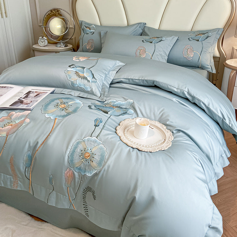 Pure Cotton Bed Sheet Duvet Cover Embroidered Long-staple Cotton Four-piece Set