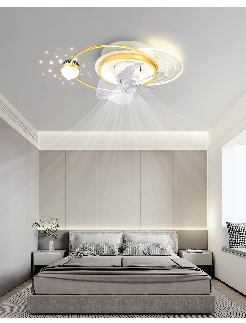 Modern Simple Bedroom Living Room Projection Fan Overhead Light