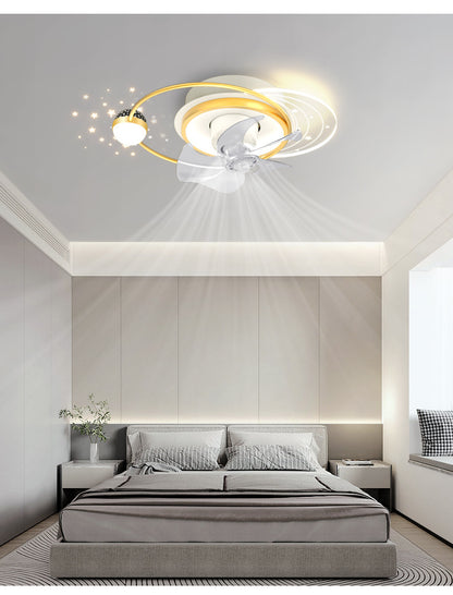 Modern Simple Bedroom Living Room Projection Fan Overhead Light