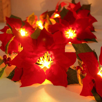 Guirlande lumineuse à fleurs rouges pour décoration d'escalier mécanique