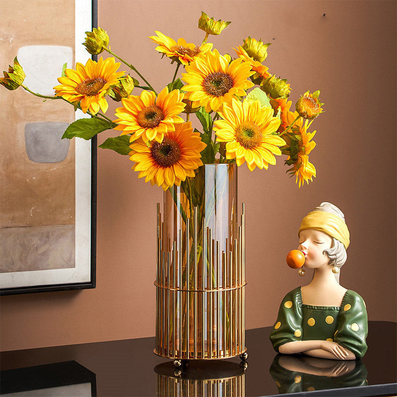 Vase en métal décoration Arrangement de fleurs armoire à vin porche armoire Table à manger fleur en verre