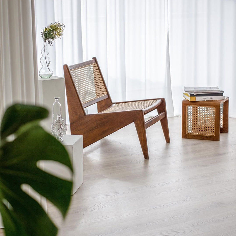 Mesa de centro cuadrada japonesa tejida de vid de madera maciza