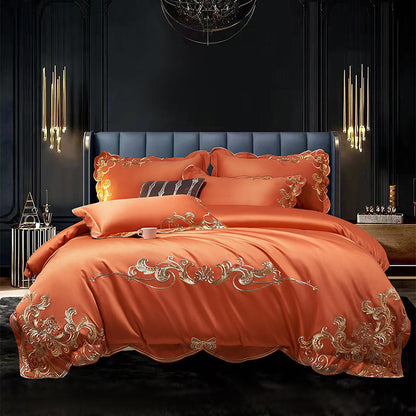 Velvet Four-piece Set Solid Color Embroidered Quilt Set Bed Sheet