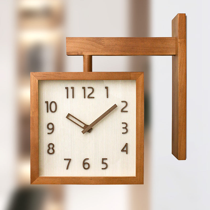 Horloge murale Double face en bois massif, silencieuse, pour salon, maison, coin Simple, horloge Double face