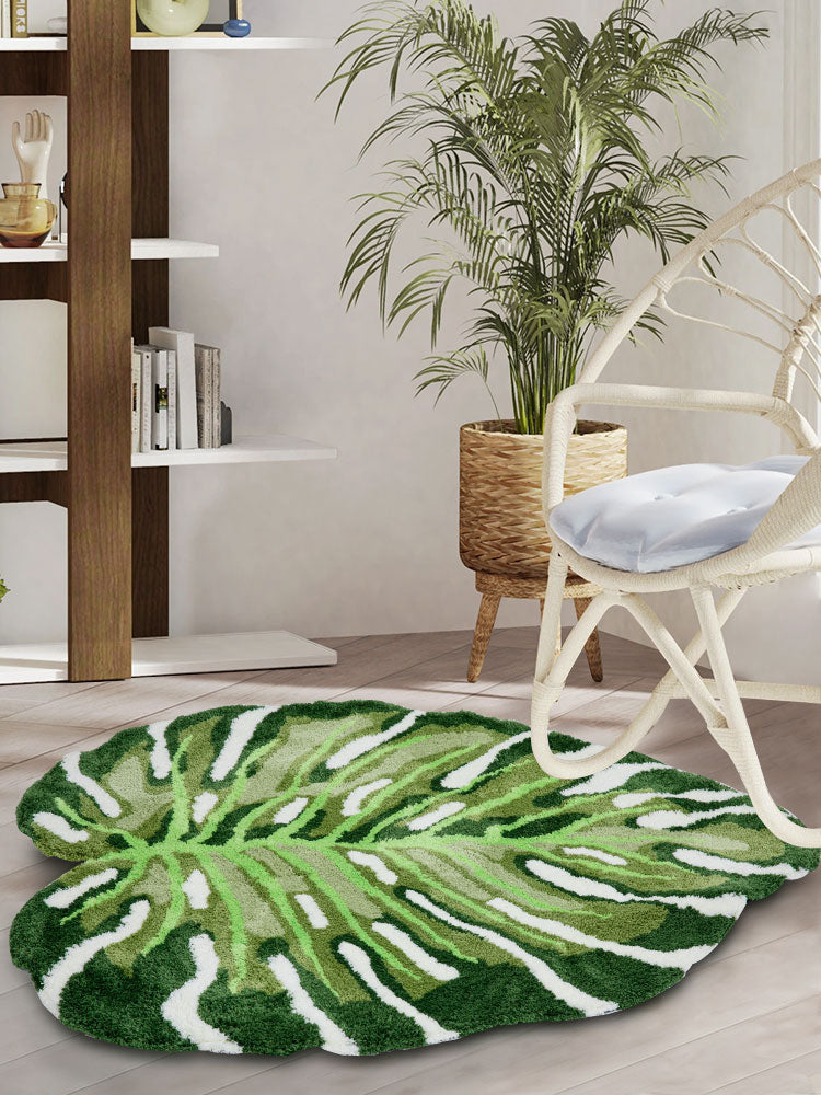 Alfombra Irregular De Felpa Ultrafina Monstera Deliciosa