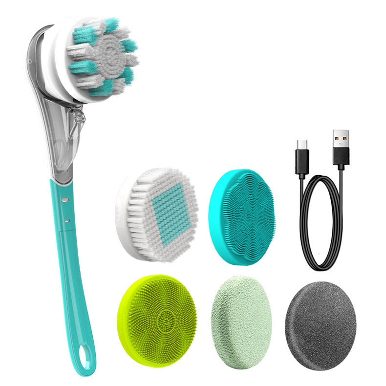 Brosse de bain électrique multifonctionnelle, brosse à frotter étanche, 6 en 1, à long manche, pour frotter le dos, le visage, les pieds, artefact de frottement