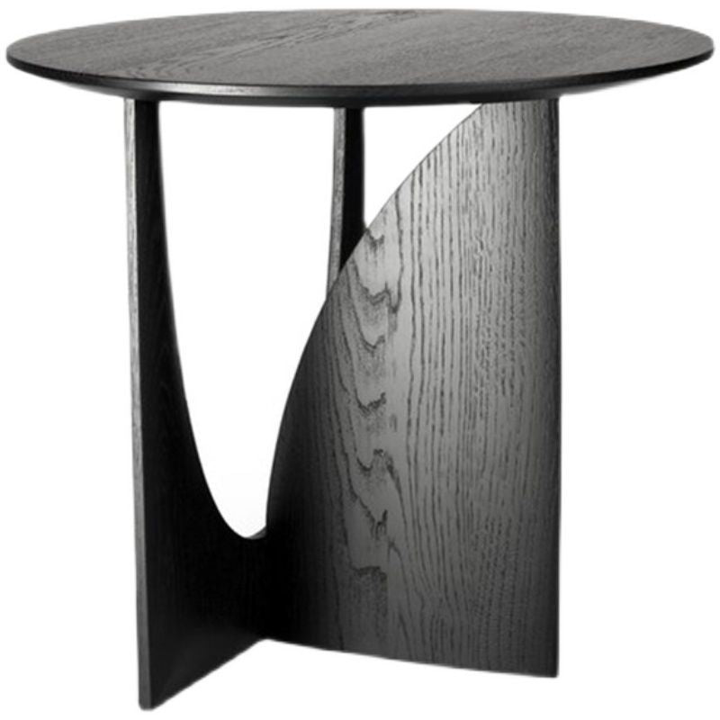 Table d'appoint ronde en bois massif, table d'angle design géométrique, table de chevet noire