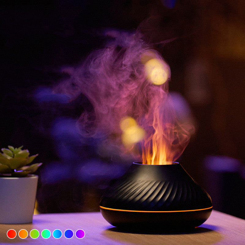 Nuevo Difusor de aroma de llama volcánica Lámpara de aceite esencial 130 ml Humidificador de aire portátil USB con luz nocturna de color Generador de niebla Fogger Luz LED