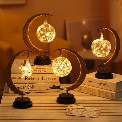 Ins Wind Iron Ornament Led Moon Star Shape Copper Wire Lamp