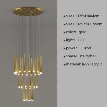 Staircase Long Chandelier Rotary Compound Ring Ceiling Lamp