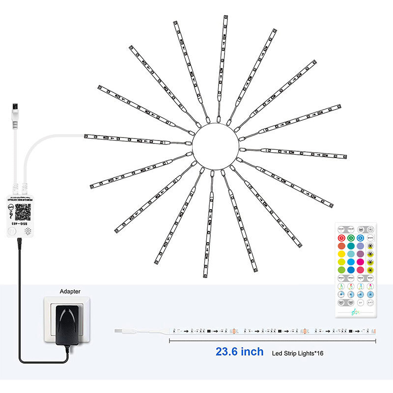 Lámpara de fuegos artificiales 3D para decoración del hogar, luz RGB con Control remoto, sinfonía, lámpara LED de noche dinámica para decoración del hogar