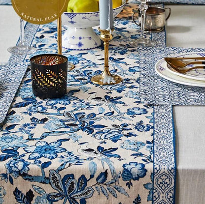 Nouveau Drapeau de Table en porcelaine bleue et blanche chinoise, couverture en coton et lin