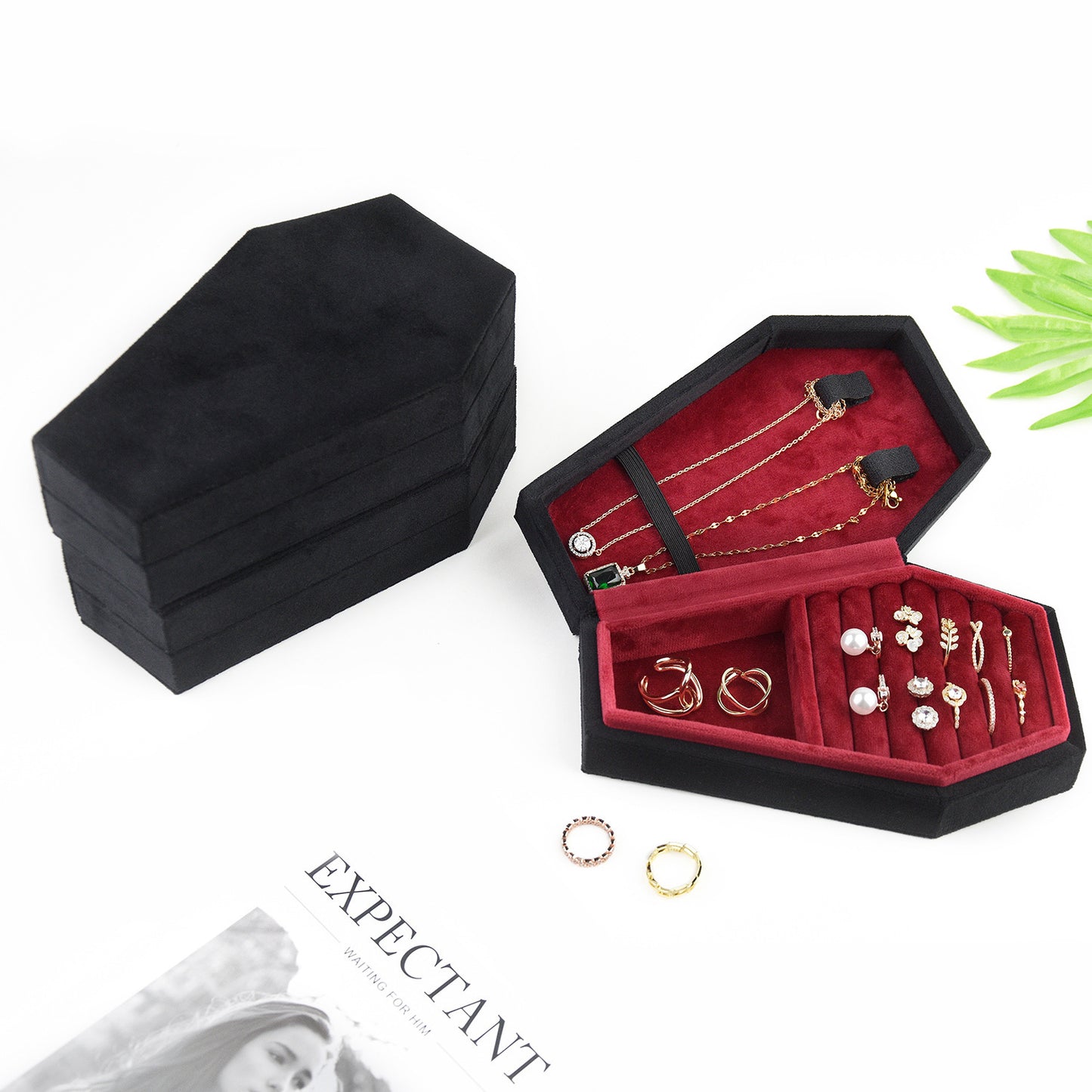 Halloween Velvet Coffin Black Necklace Jewelly Storage Box