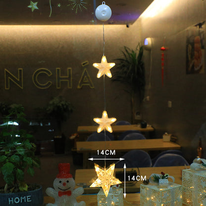 3 piezas de luces LED de Navidad con forma de estrella para colgar en el árbol de Navidad, lámpara con ventosa, adornos para ventanas, decoración para el hogar, Navidad, Año Nuevo, decoraciones navideñas