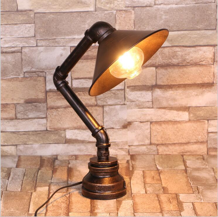 Iron Art Green Bronze Table Lamp Bar Water Pipe Retro Nostalgic Bedroom Bedside Lamp