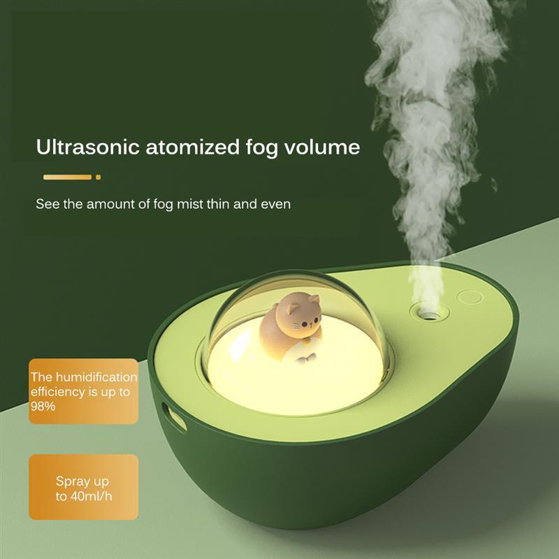 Mini humidificador en aerosol con aguacate, luz nocturna con carga por USB, pulverizador de niebla portátil para el hogar y el coche