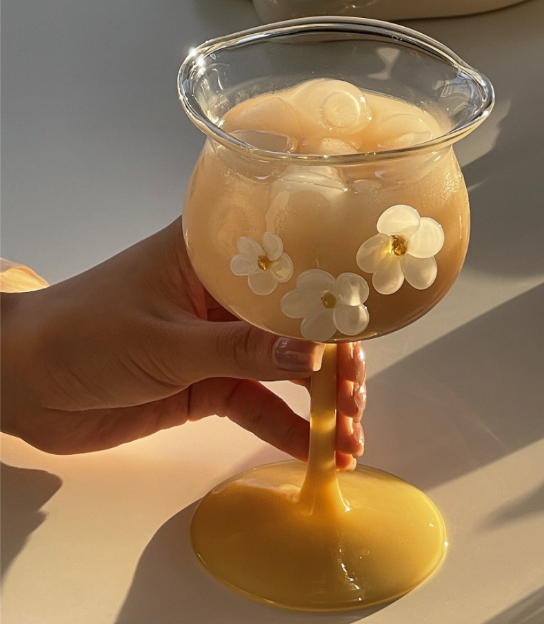 3D Flower Milk Coffee Crystal Cocktail Glass