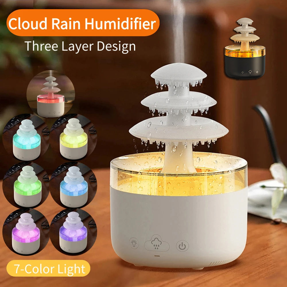 Nuevo Humidificador de aire de lluvia en la nube, difusor de aromaterapia de aceite esencial, humidificador de aire de niebla silencioso USB con luz colorida