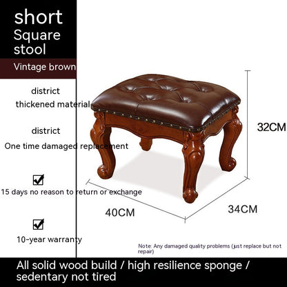 Leather Square Stool Solid Wood Shoe Changing Stool