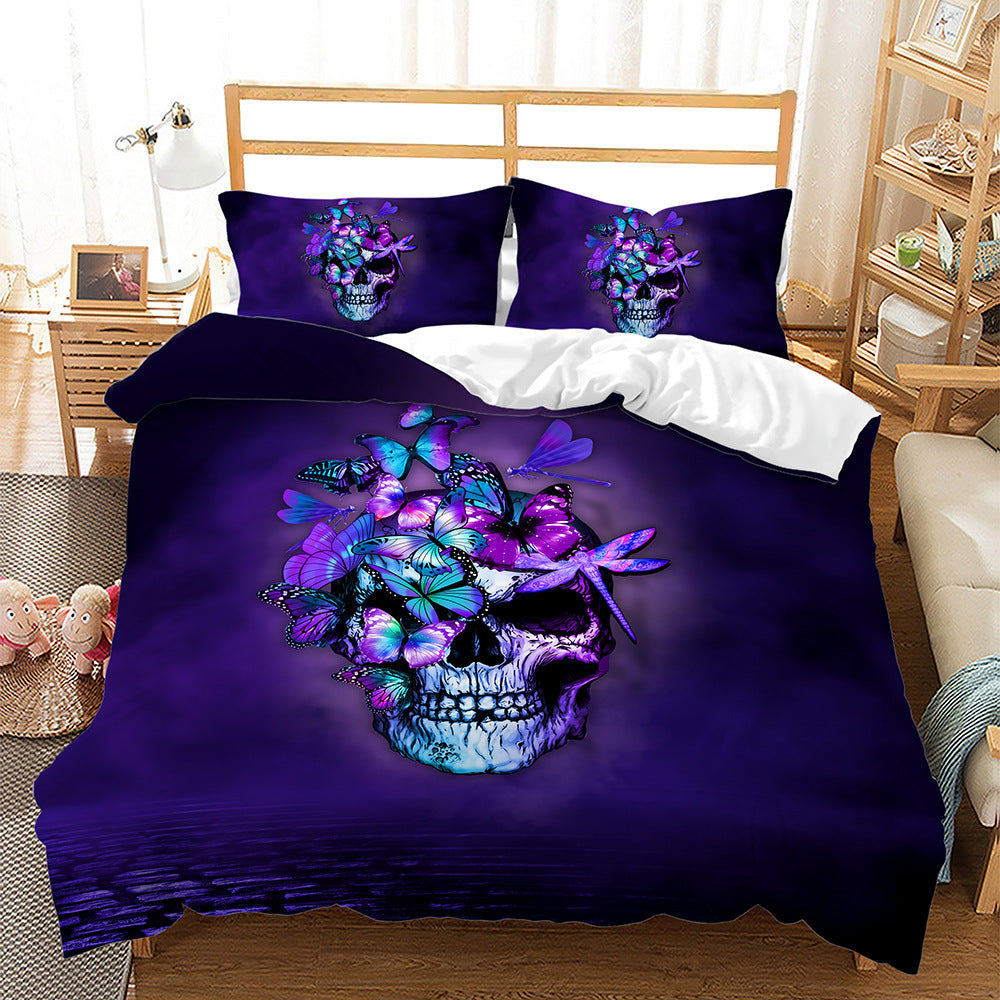 Digital Printing Halloween Crossbones Three Piece 3D Printing Quilt Cover