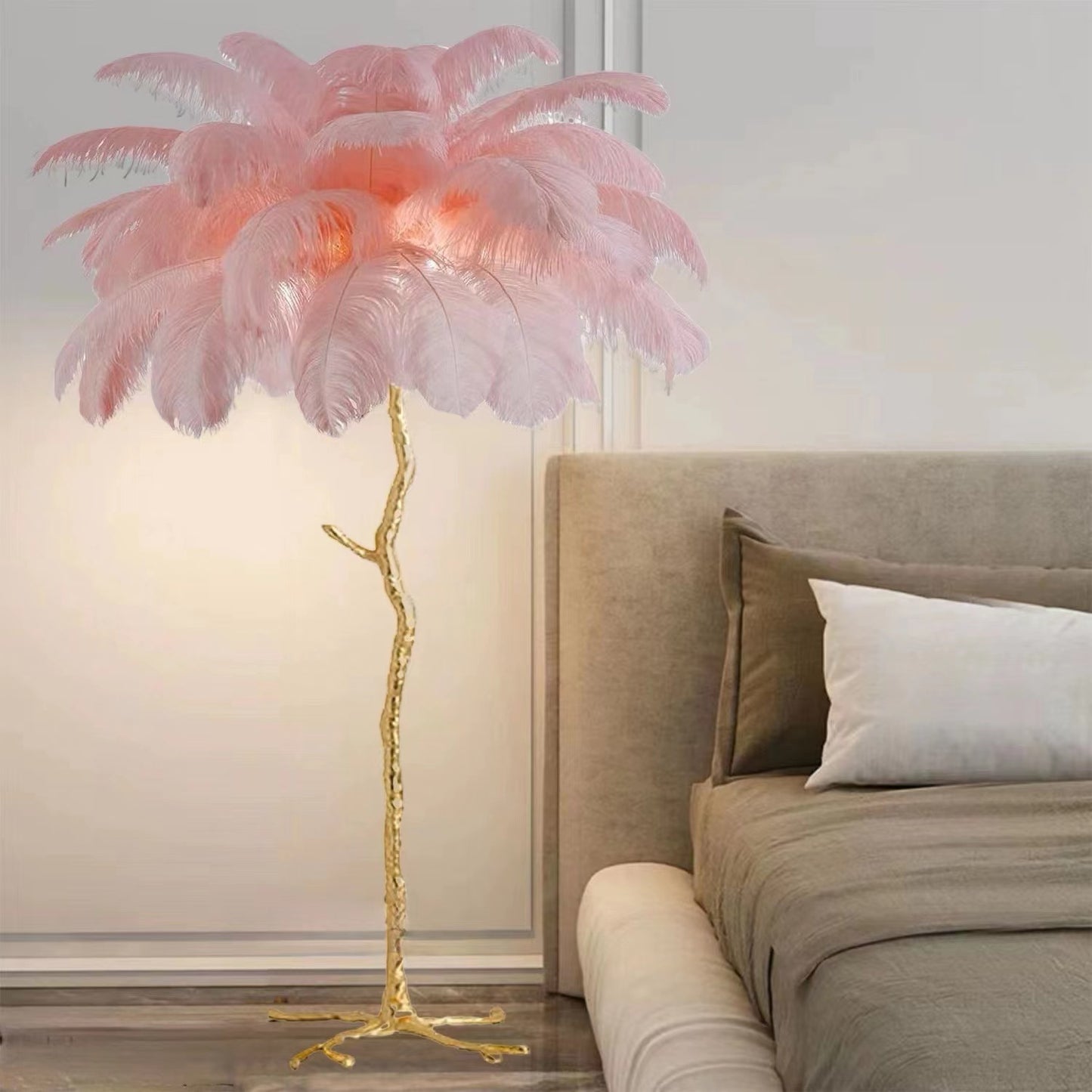 Lámpara de pie decorativa de plumas de resina para sala de estar y dormitorio