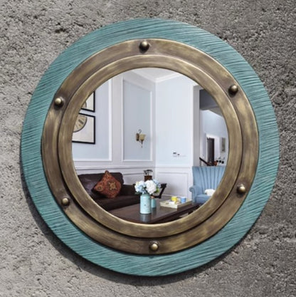 Espejo de maquillaje circular para colgar en la pared, decoración de baño de estilo mediterráneo