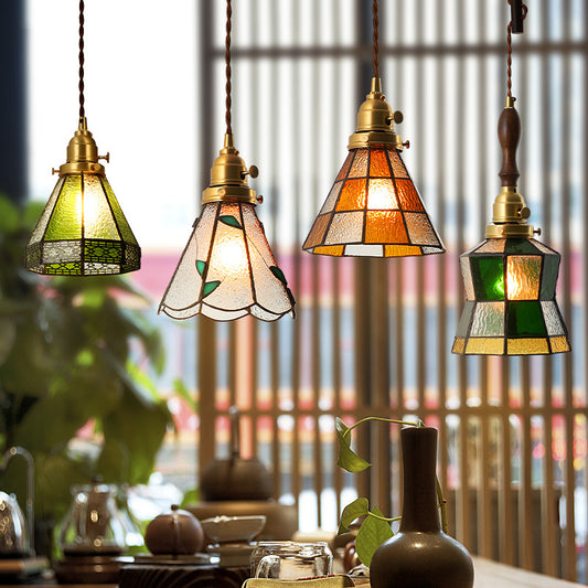 Lustre en verre en laiton de chambre à coucher de restaurant rétro japonais