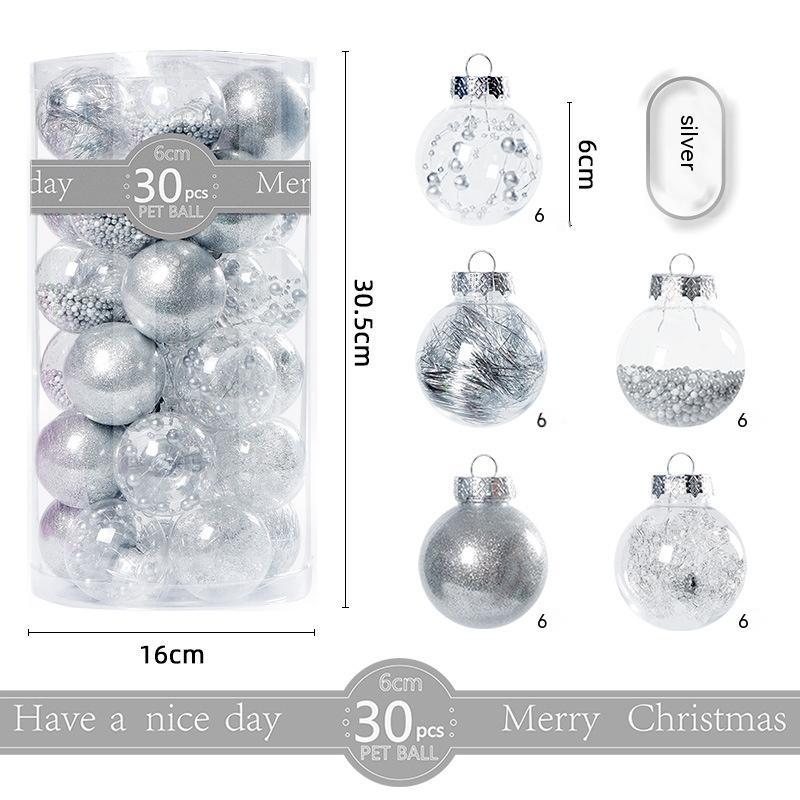 30 Pack Christmas Transparent Plastic Ball Tree Decorations