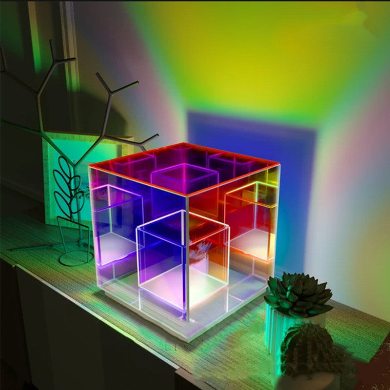 Lámpara acrílica Cube LED Color Lámpara de mesa Cube Box