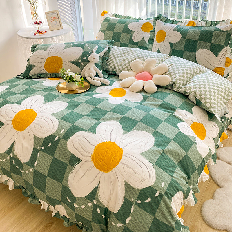 Cama de dormitorio con funda de edredón de algodón de moda