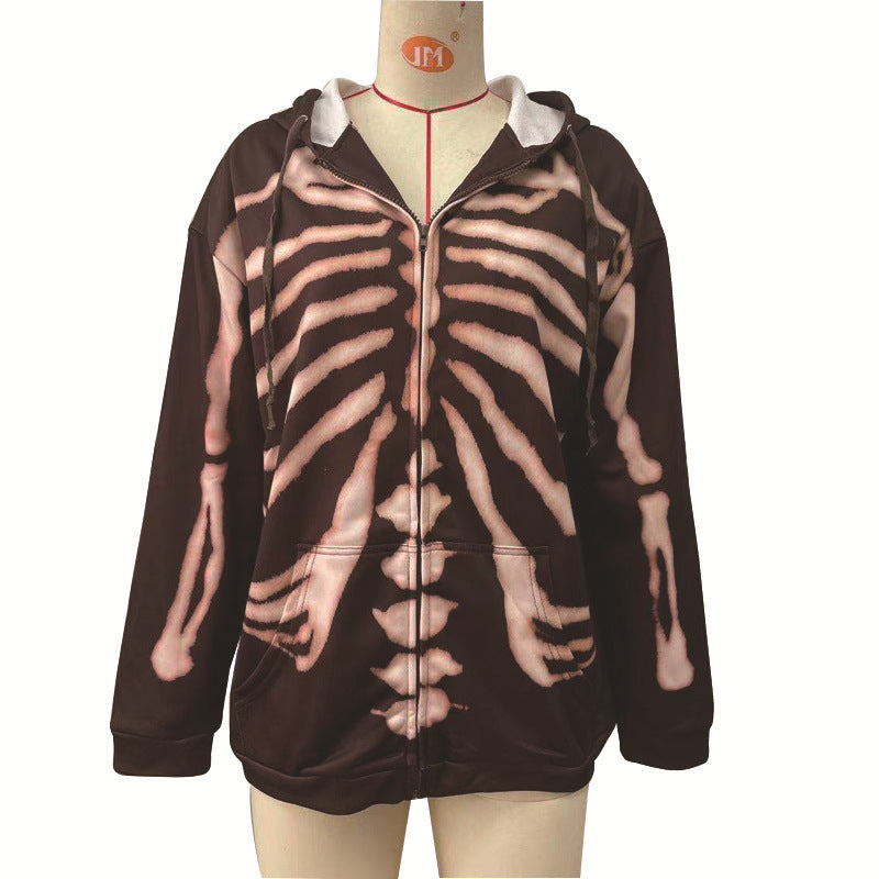 Fashion Halloween Skull Print Long Sleeve Hoodie