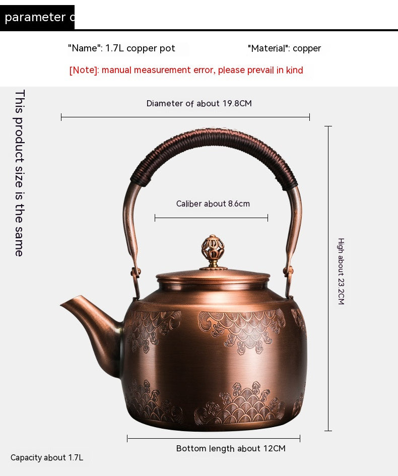 Olla de elaboración de té antigua con mecanismo Manual de agua hirviendo de cobre