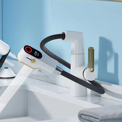 The Drawable Digital Display Faucet In The Bathroom Can Rotate And Lift